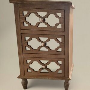 Chic Brown Solid Wooden Bedside Dresser with Cut-Out Mirrored Drawers